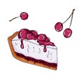 Cherry cheesecake with jam. Hand drawn vector illustration. Royalty Free Stock Photo